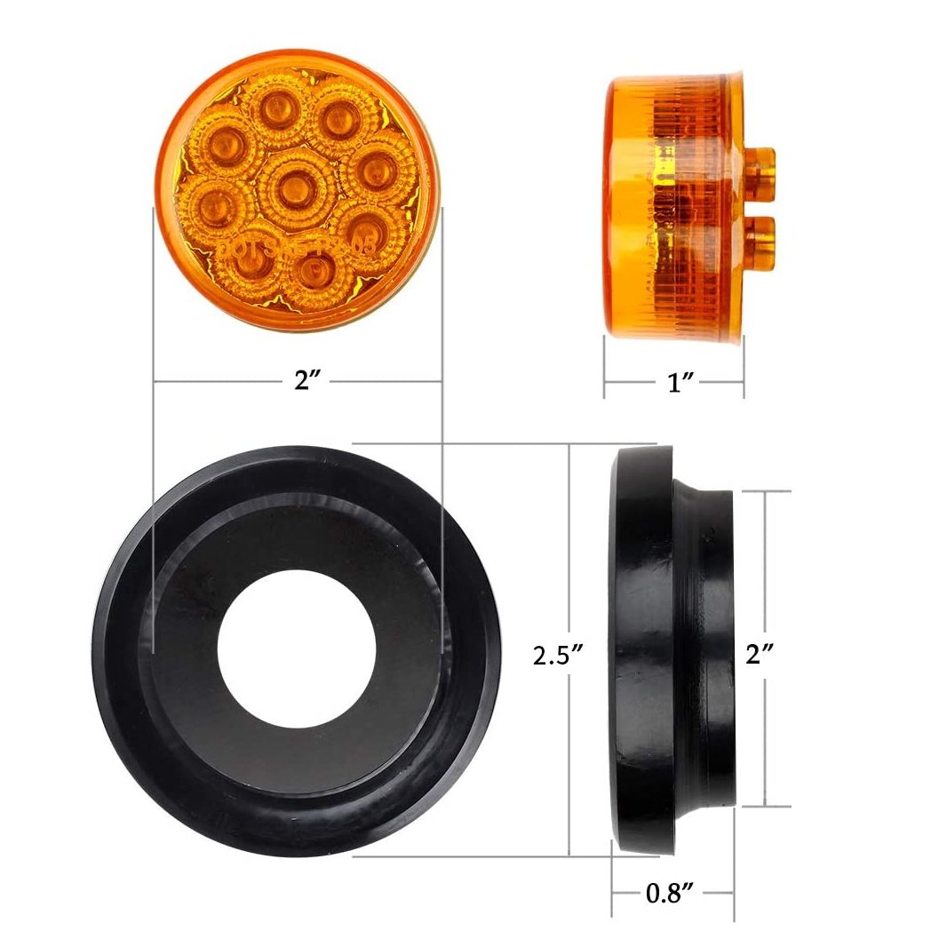 2 Inch Round 9LED Vehicle Automotive Side Marker Light Clearance Lights Truck Trailer RV Identification Lamp IP65 Waterproof