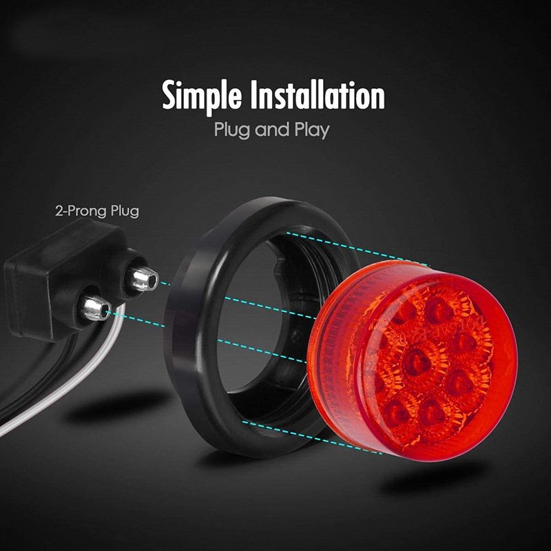 2 Inch Round 9LED Vehicle Automotive Side Marker Light Clearance Lights Truck Trailer RV Identification Lamp IP65 Waterproof