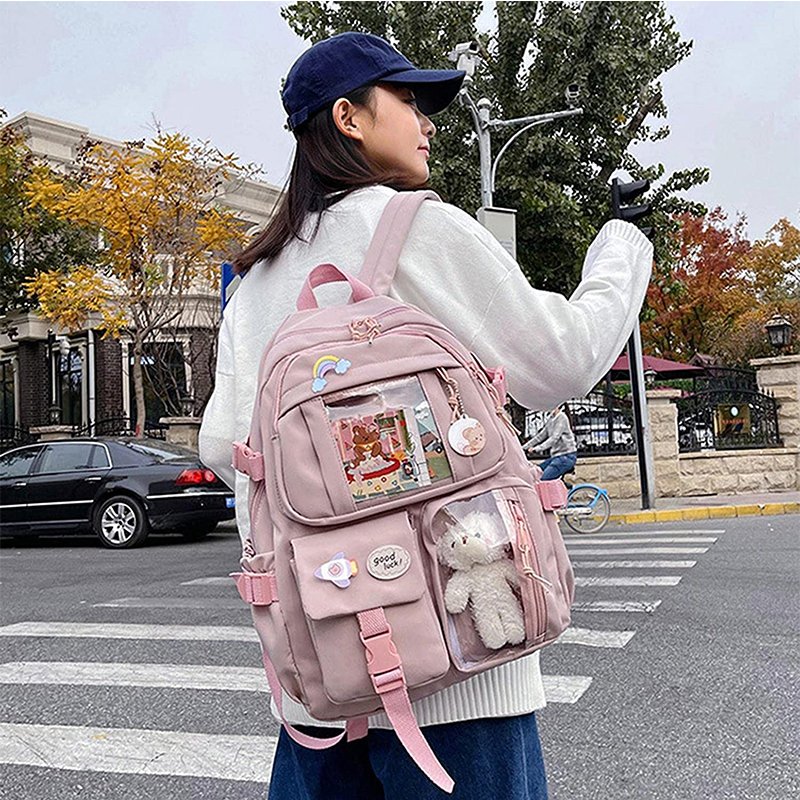 Stylish AntiTheft Travel Bag Waterproof Cute school Backpacks with cute little patch decoration for Book College