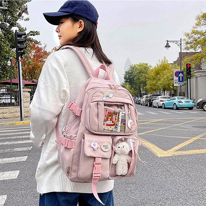Stylish AntiTheft Travel Bag Waterproof Cute school Backpacks with cute little patch decoration for Book College