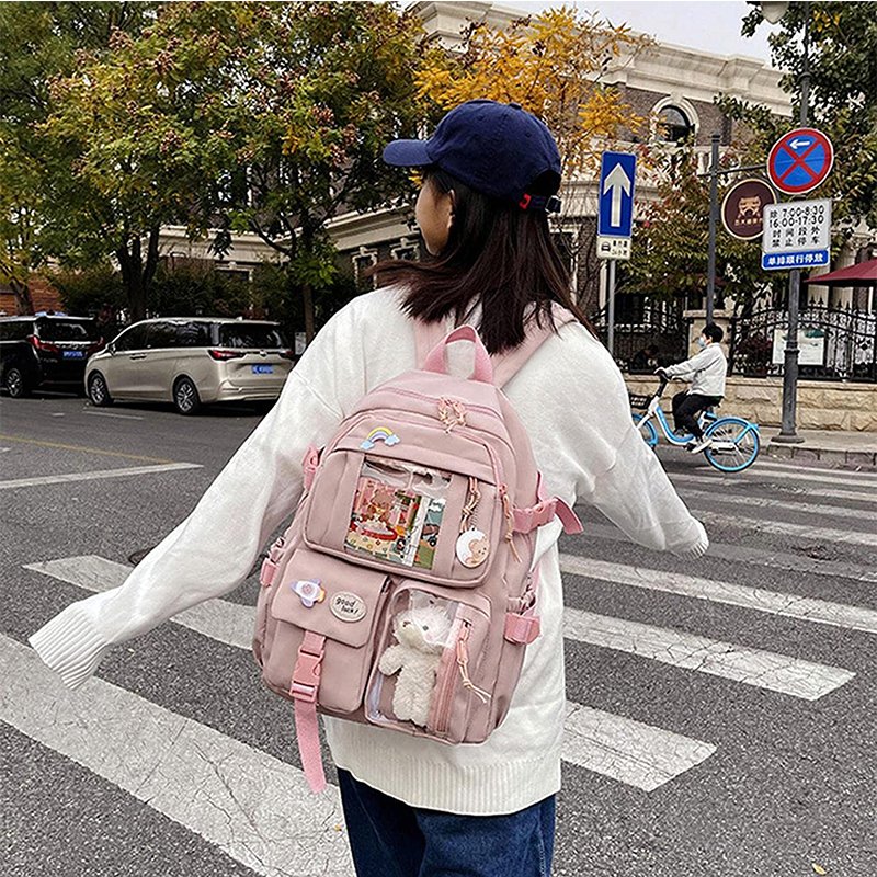 Stylish AntiTheft Travel Bag Waterproof Cute school Backpacks with cute little patch decoration for Book College