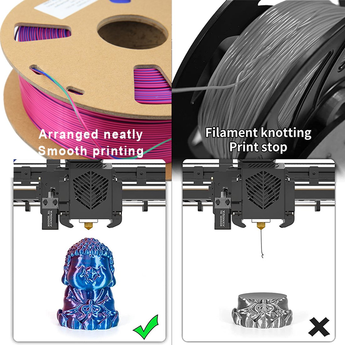 Wholesale PLA filament 1.75mm 3d printer filament pla silk tricolor 3d printing plastic rods Silk 3d filament for 3d printer