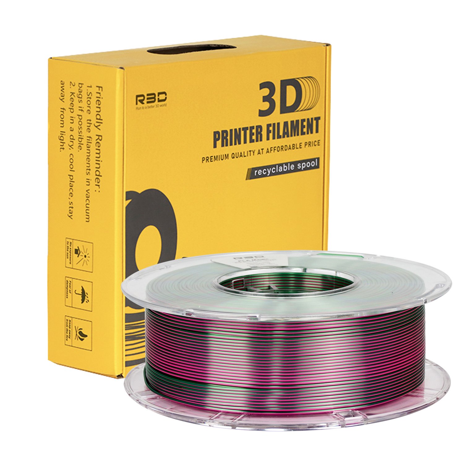 R3D Dark Green-Hot Pink 2 Colors in 1 Magic PLA Filament Silk for 3d Printer 1.75mm 1kg