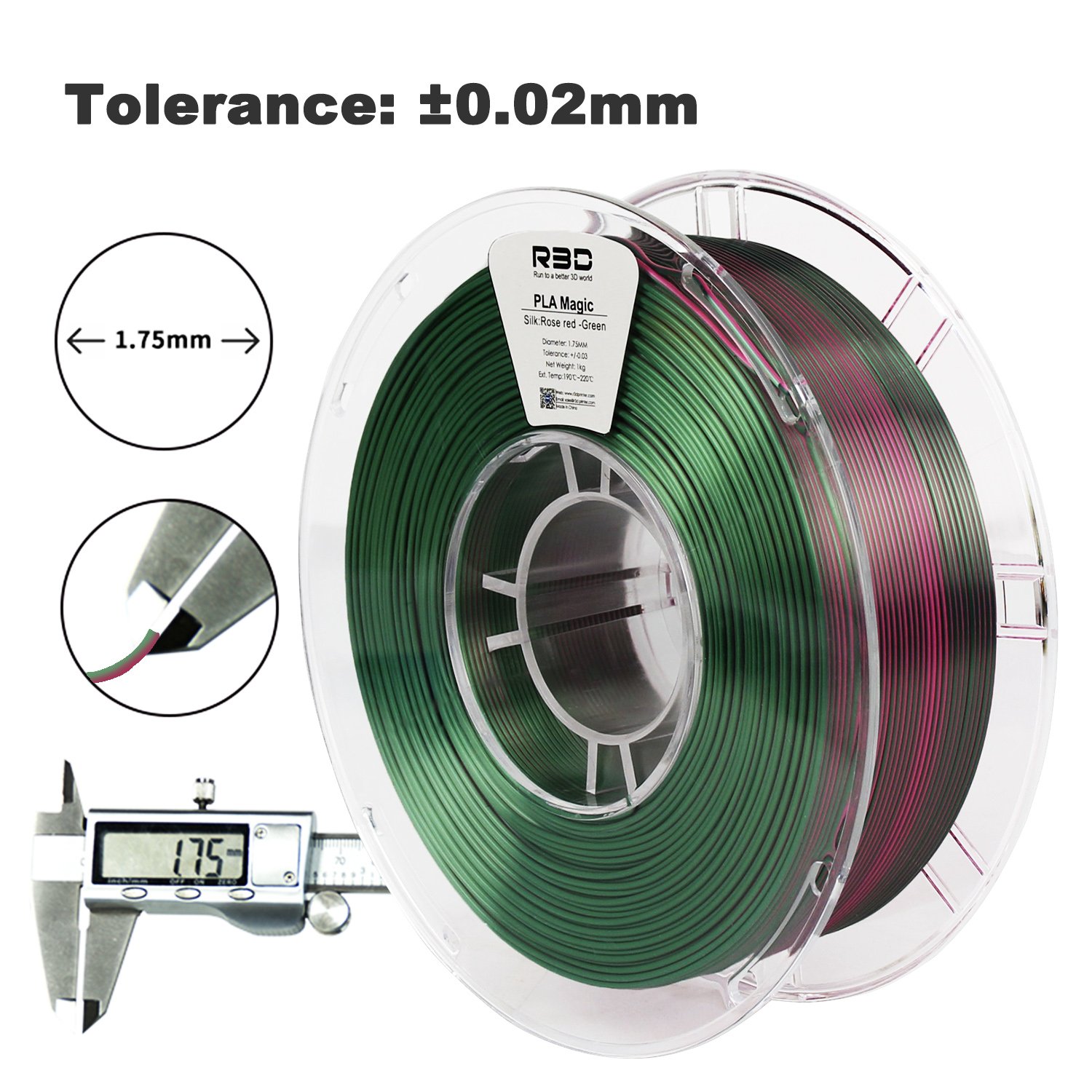 R3D Dark Green-Hot Pink 2 Colors in 1 Magic PLA Filament Silk for 3d Printer 1.75mm 1kg