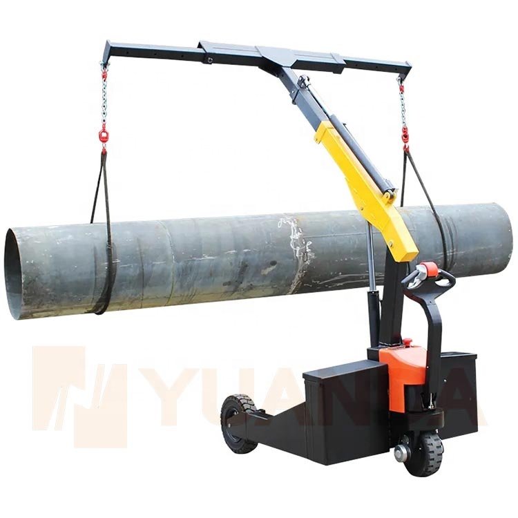 Rough terrain rubber tire wheel 1 2 ton mini small cantilever telescopic boom mobile floor crane counter weight balance crane