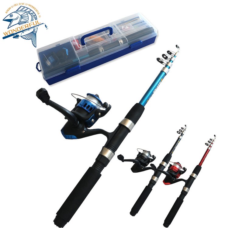 1.5m Telescopic Pole Kids Sea Fishing Lure Spinning Rod Kit With Spincast Reel and Tackle Box