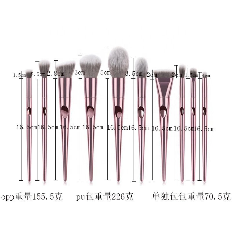 Custom logo 10PCS Professional Makeup Brushes Wholesale Synthetic Makeup Brushes Pink Brush Set Makeup with Curling Rod