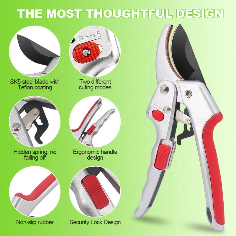 SUNSHINE Garden Pruner Shears Carbon Steel 8'' Pruning secateurs Scissors Rough Branch Shears Garden Grafting Tools Branch Shear