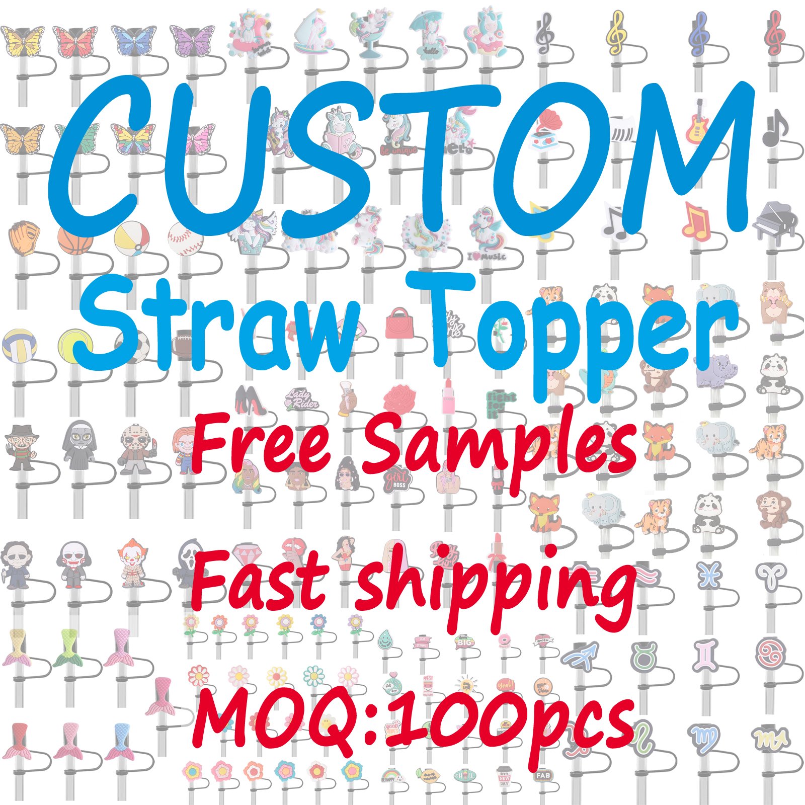 Fashion Wholesale 10mm Silicone Straw Topper Cover Hot Selling Game Anime Straw Topper Custom LOGO With PVC Decoration Party Bar