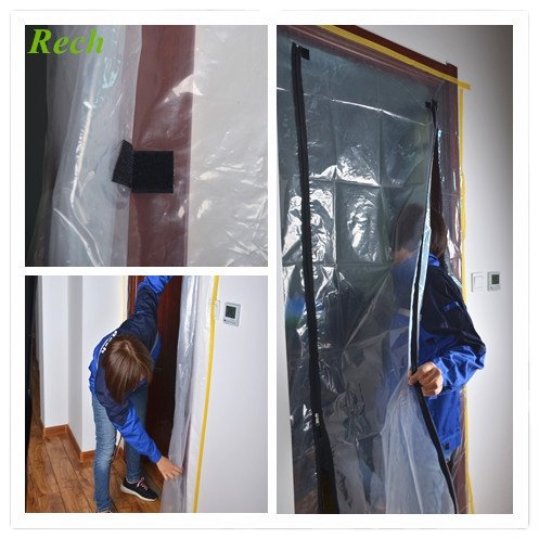 Heavy Duty Dust Prevention Door Dust Cover Wall Support Rod 4 ft x 7 ft Plastic Zipper Door Dust Protector Kit