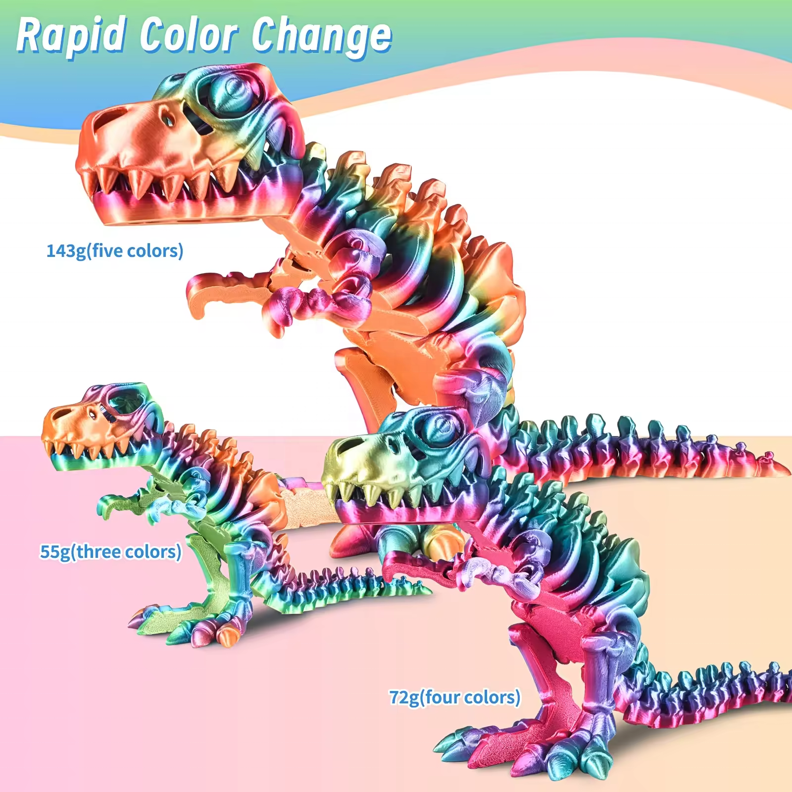 CREAT3D Wholesale High Quality 1.75mm 1kg/roll Rainbow Silk PLA Good Toughness Shining PLA 3D Printer Filament