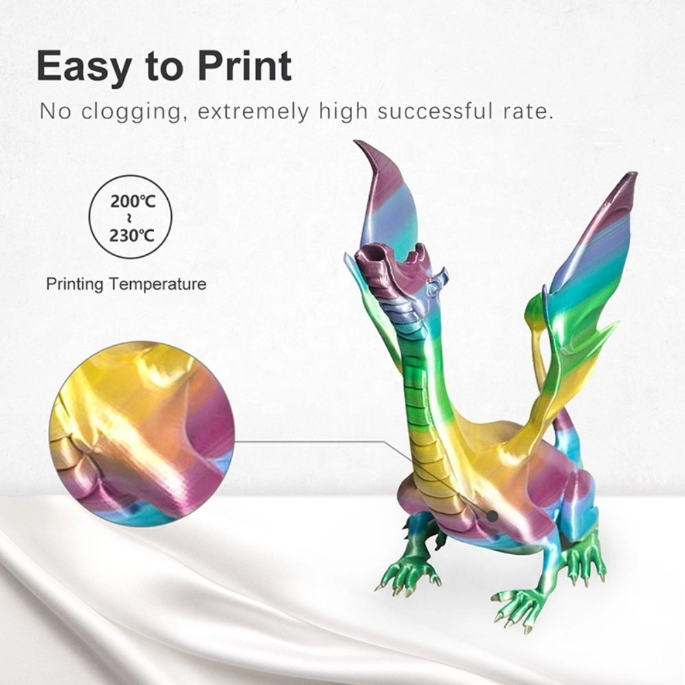 CREAT3D Wholesale High Quality 1.75mm 1kg/roll Rainbow Silk PLA Good Toughness Shining PLA 3D Printer Filament