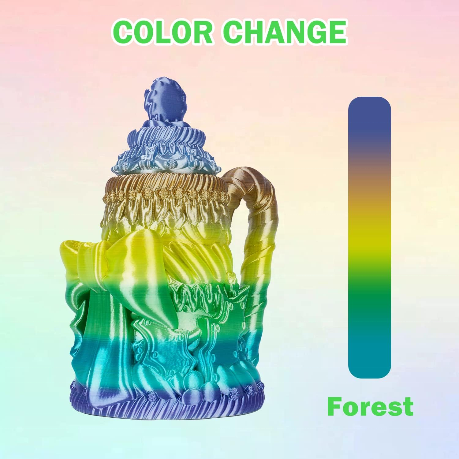 CREAT3D Wholesale High Quality 1.75mm 1kg/roll Rainbow Silk PLA Good Toughness Shining PLA 3D Printer Filament