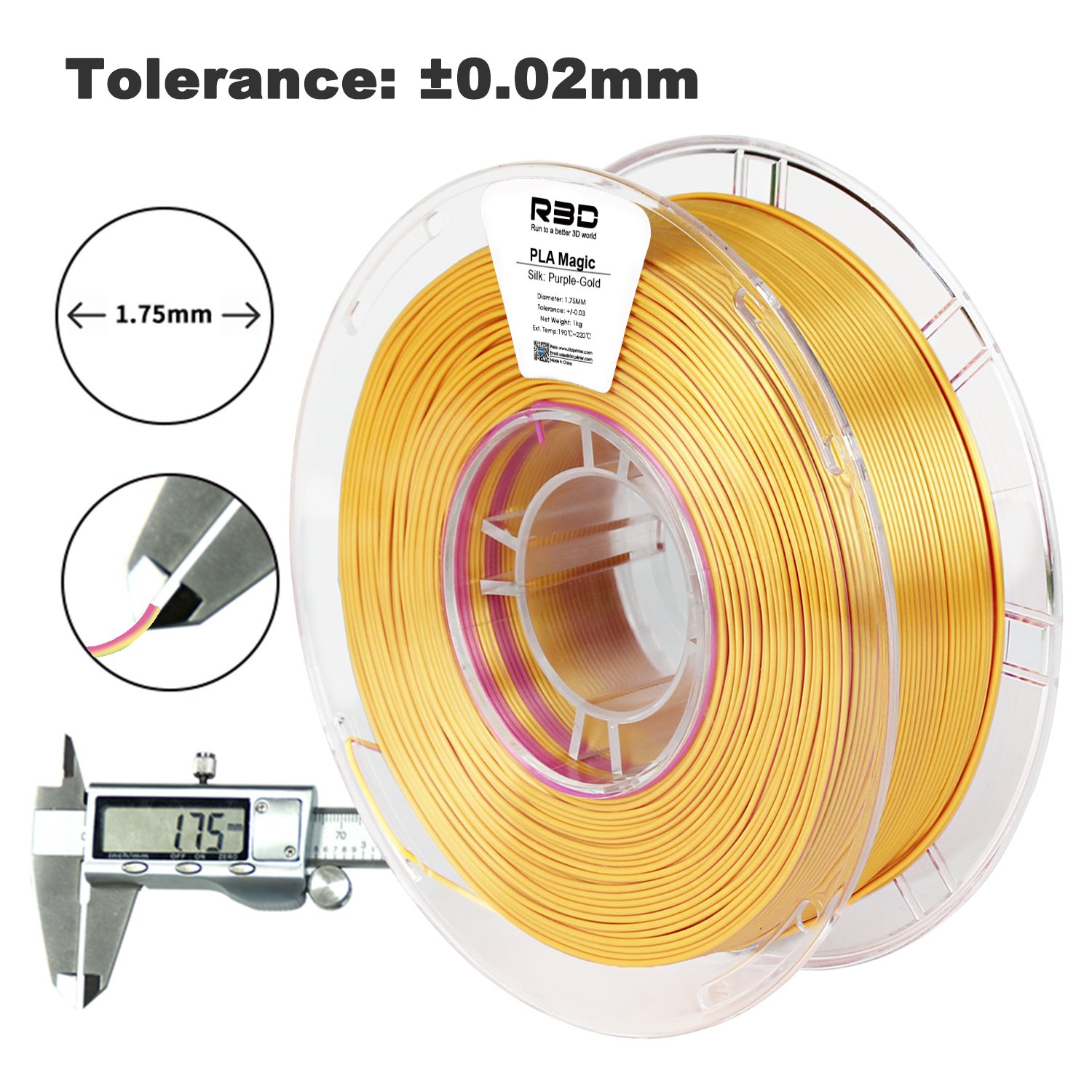 R3D 2022 New Popular Gold Purple Dual Magic Silk PLA Filament for 3d Printer 1.75mm 1kg