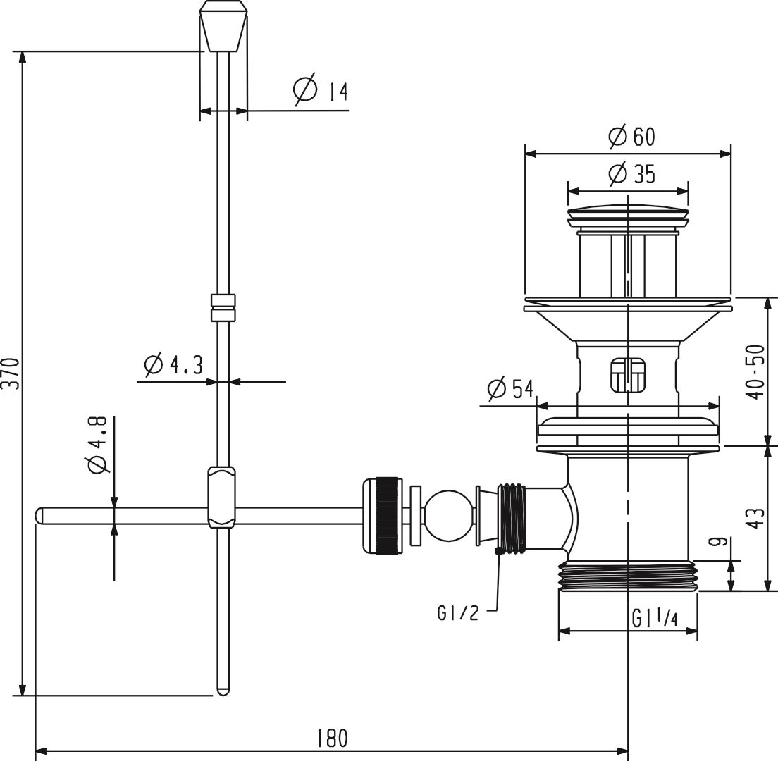 brass basin pop up waste with rod 11/4'' with overflow