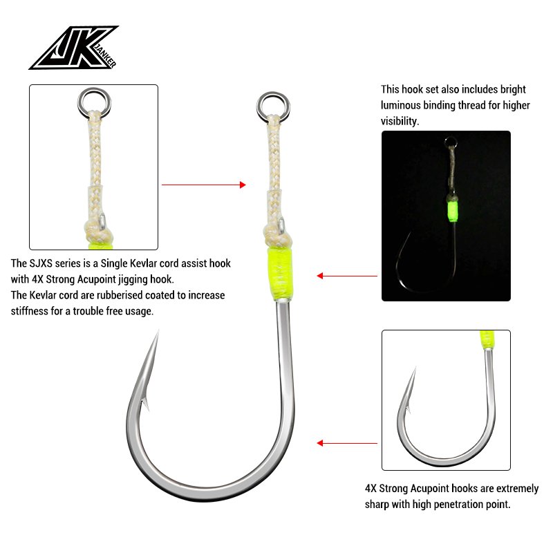 Fishing Hook JK Assist Hook Jigging SJXS20-L Series 2 Pieces/Bag Stainless Steel Fishing Hook Super Rust Proof For Saltwater