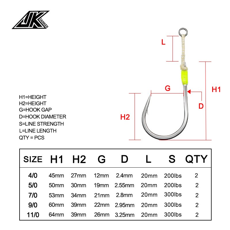 Fishing Hook JK Assist Hook Jigging SJXS20-L Series 2 Pieces/Bag Stainless Steel Fishing Hook Super Rust Proof For Saltwater