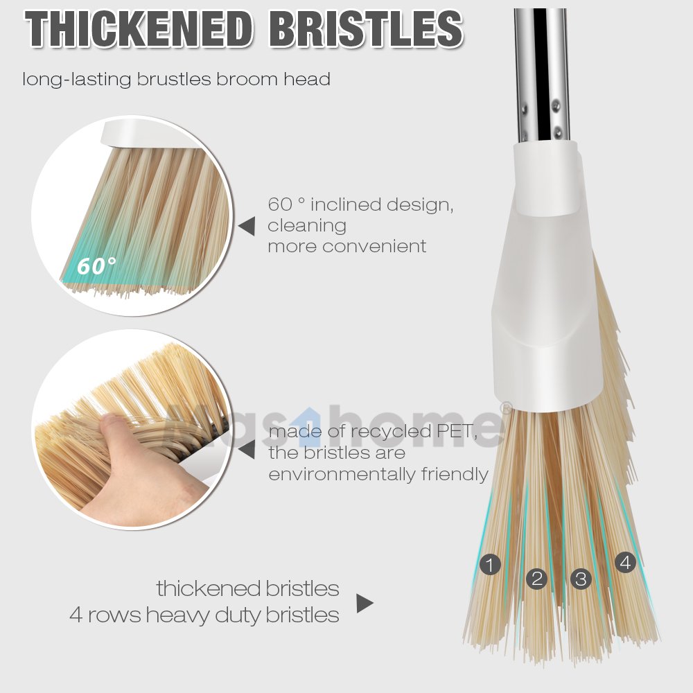 Masthome New design PET bristle plastic broom stainless Steel Three sections rod broom with dustpan set for housework