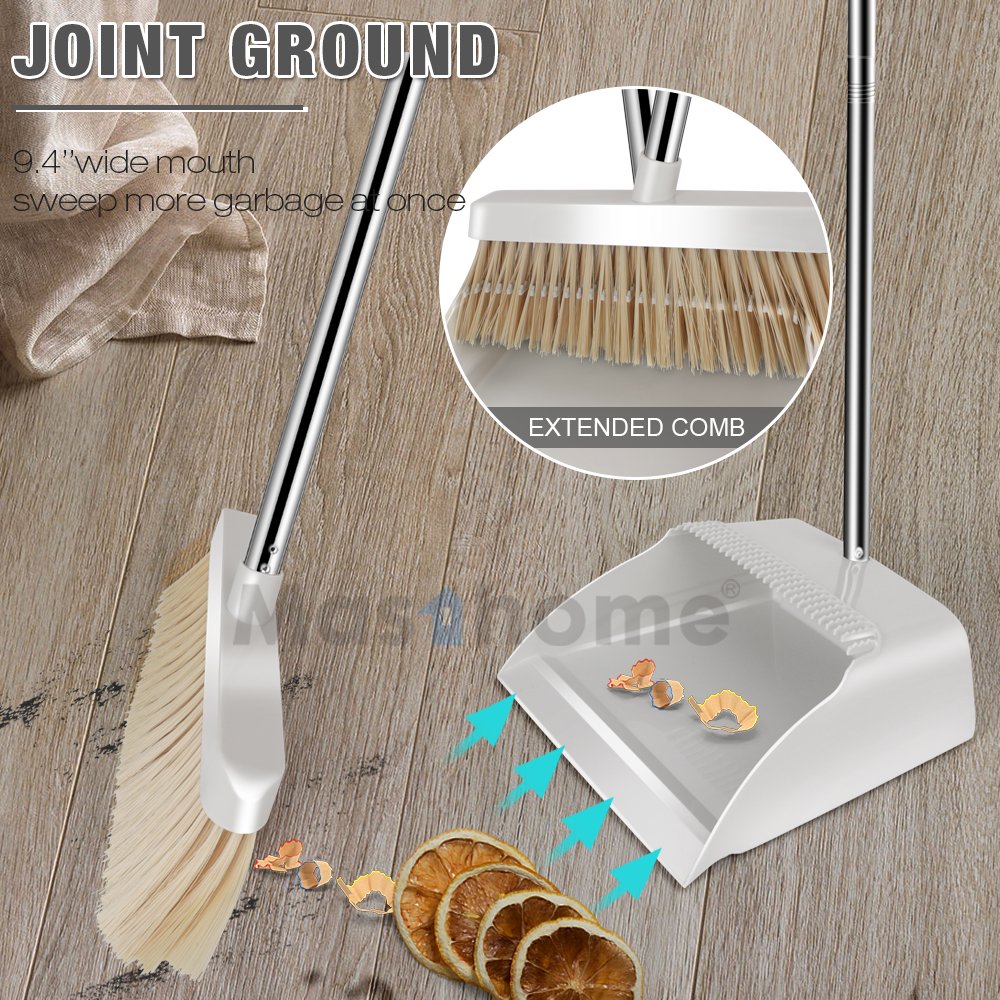 Masthome New design PET bristle plastic broom stainless Steel Three sections rod broom with dustpan set for housework