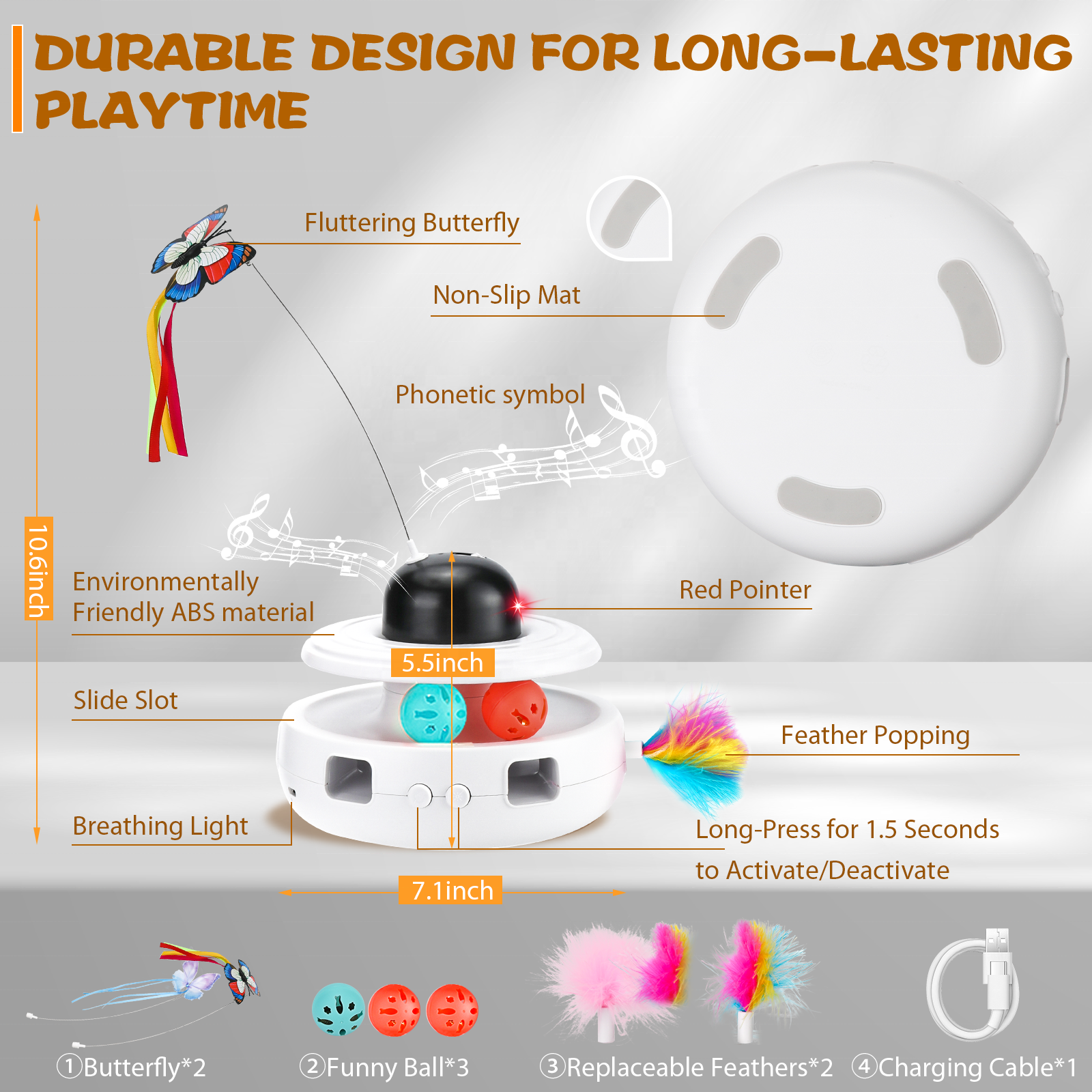 Custom 5-in-1 Interactive Cat Toy, Butterfly Feather Spin Rod, With Track Rolling Ball and Bird Sound Laser Cat Toy