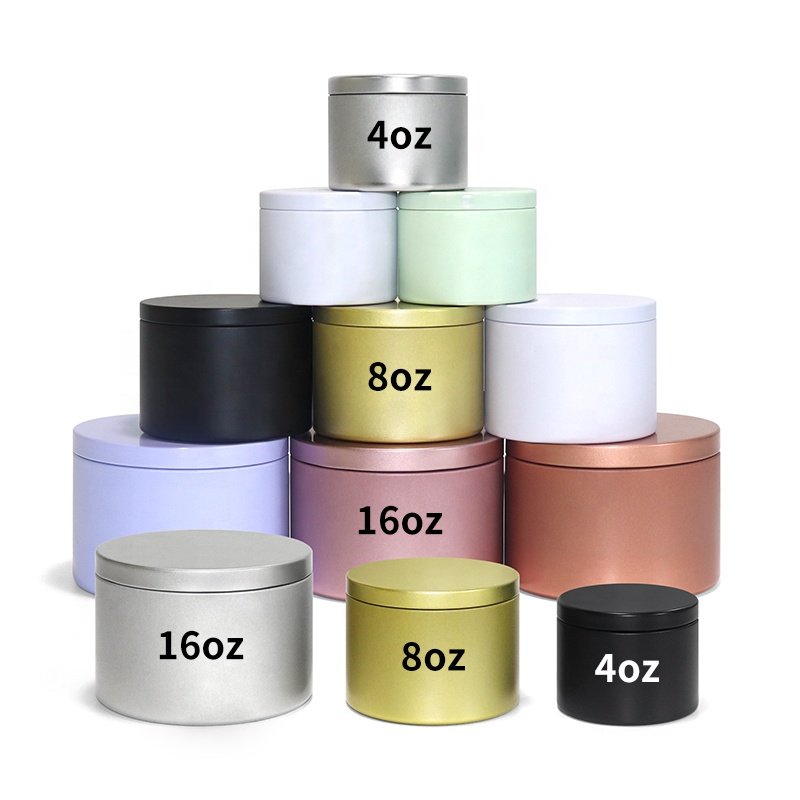 Factory Custom Empty Tin Cans Metal Luxury Small Box White Black 8Oz Candle Tins 6Oz With Lid 4Oz 2Oz