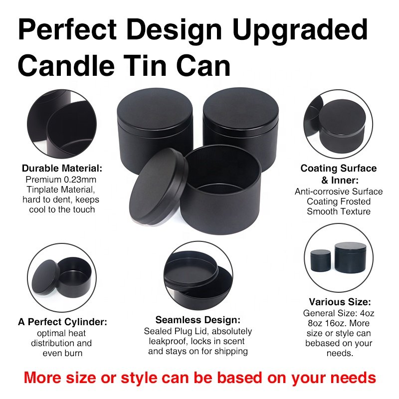 Factory Custom Empty Tin Cans Metal Luxury Small Box White Black 8Oz Candle Tins 6Oz With Lid 4Oz 2Oz