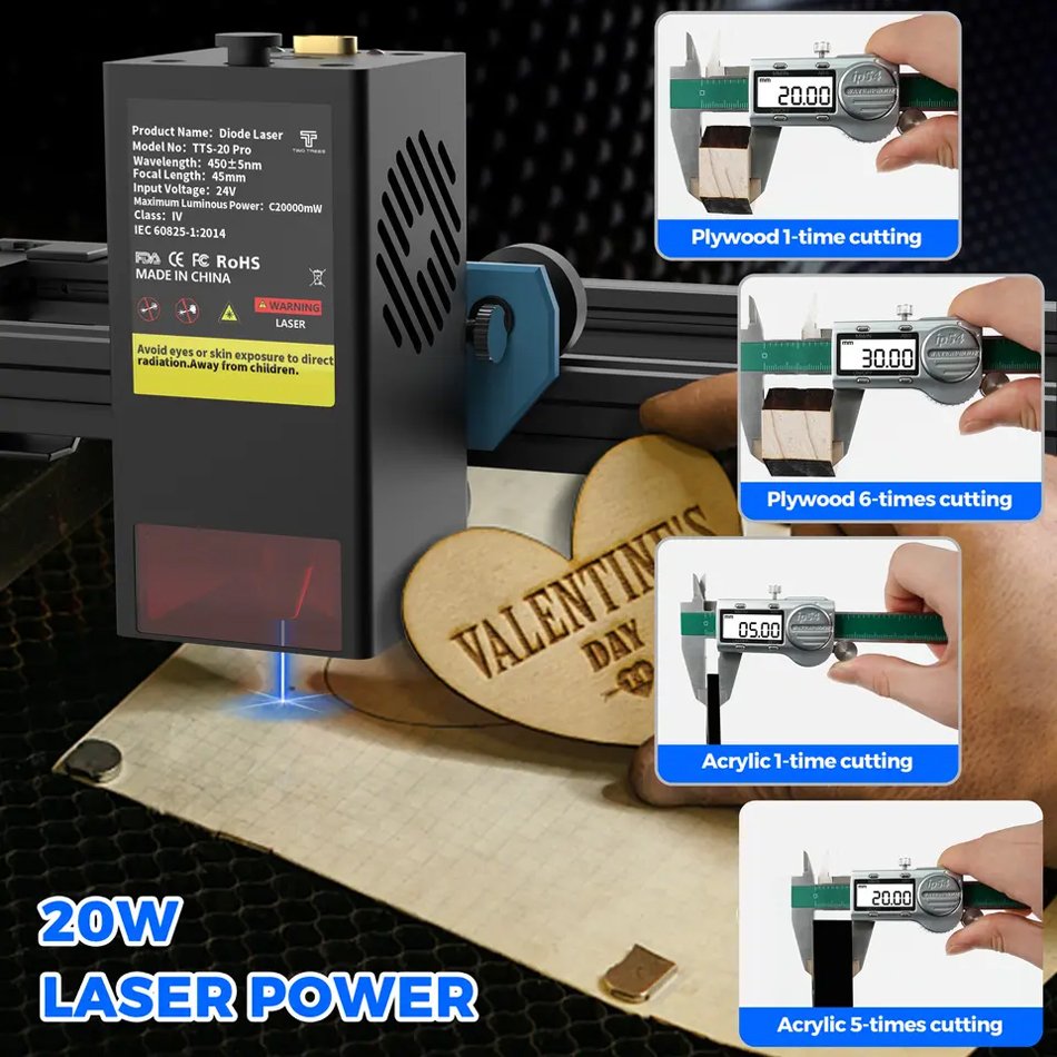 TWOTREES TTS 20W Laser Engraving Machine 98% Pre-Assemble 418*418mm Engraving Area laser cutting For Household