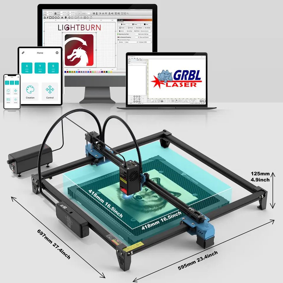 TWOTREES TTS 20W Laser Engraving Machine 98% Pre-Assemble 418*418mm Engraving Area laser cutting For Household