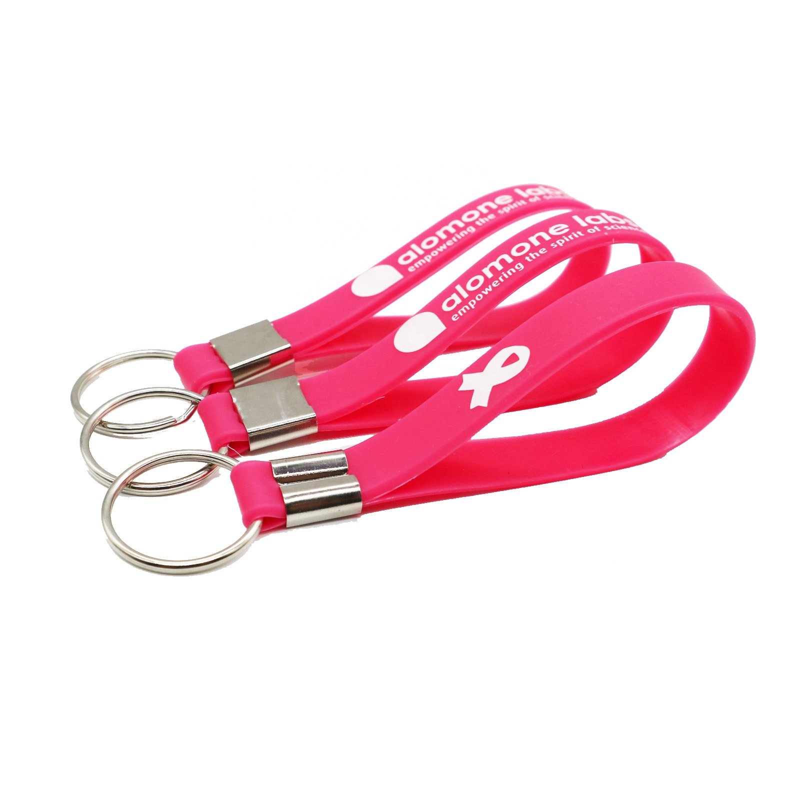 Bracelets Keychain High Quality Breast Cancer Awareness Soft Elastic Debossed Logo Silicon Customize Silicone Digital Printing