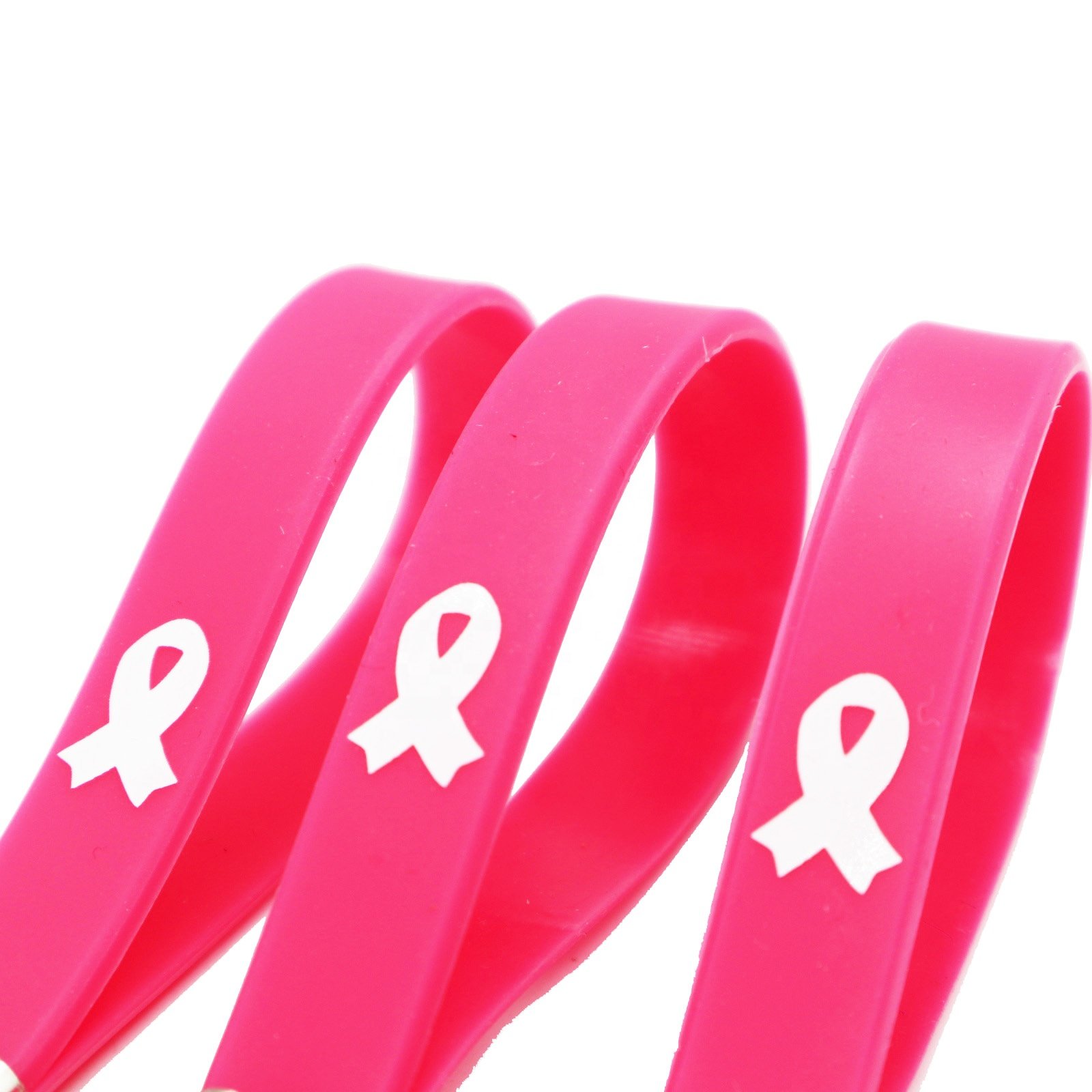 Bracelets Keychain High Quality Breast Cancer Awareness Soft Elastic Debossed Logo Silicon Customize Silicone Digital Printing