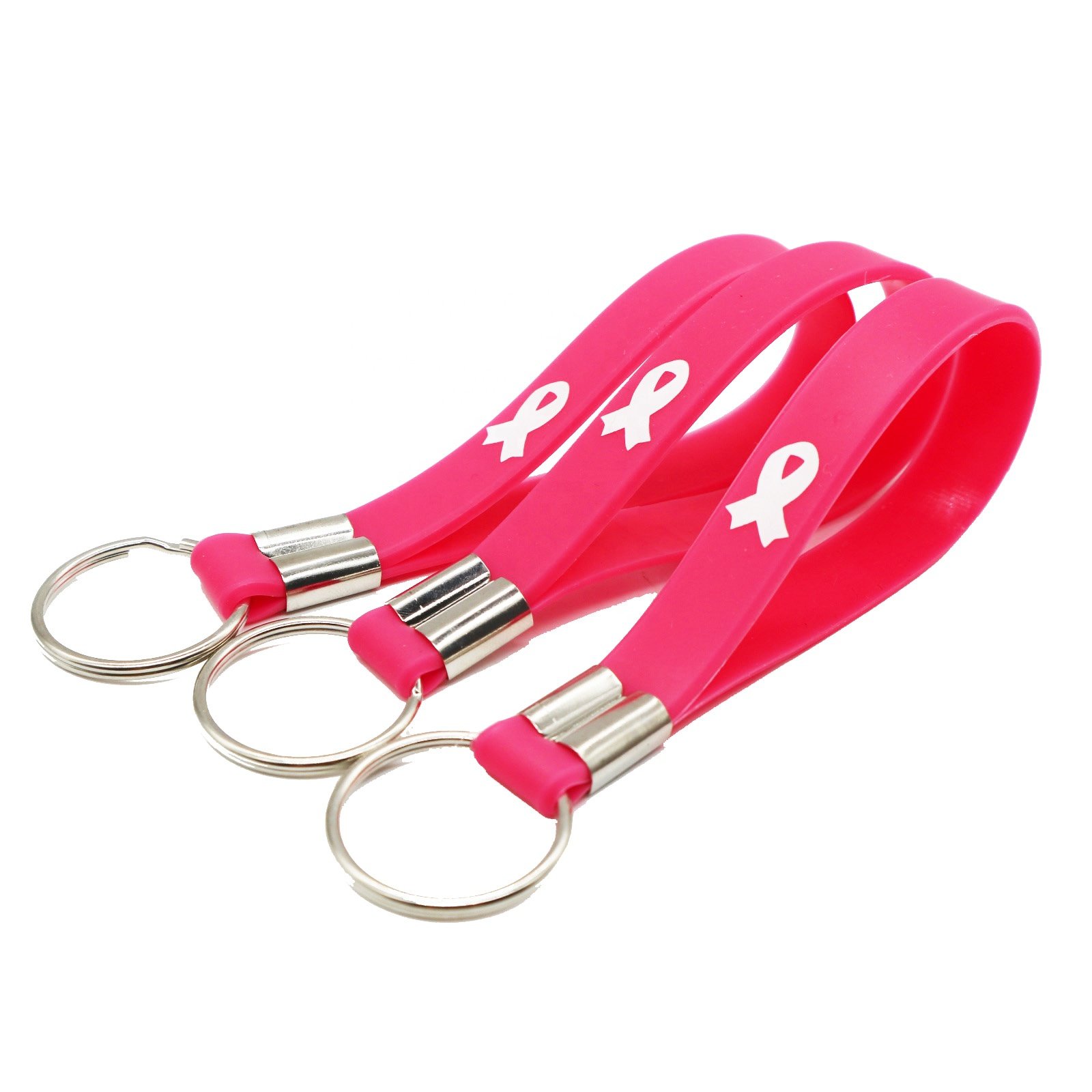 Bracelets Keychain High Quality Breast Cancer Awareness Soft Elastic Debossed Logo Silicon Customize Silicone Digital Printing