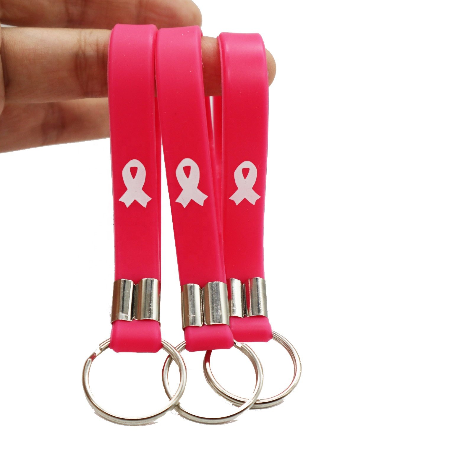 Bracelets Keychain High Quality Breast Cancer Awareness Soft Elastic Debossed Logo Silicon Customize Silicone Digital Printing