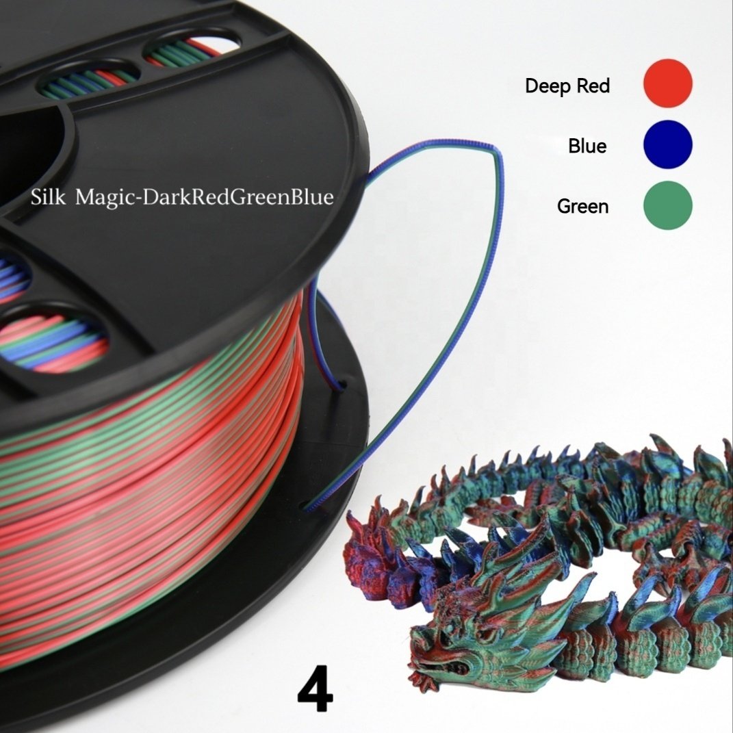 Silk Tri-Colors Coextrusion 3D Printer Filament 1Kg 1.75Mm Rainbow Flexible PLA 3D Printing Plastic Rods 3D Printer Pla Filament