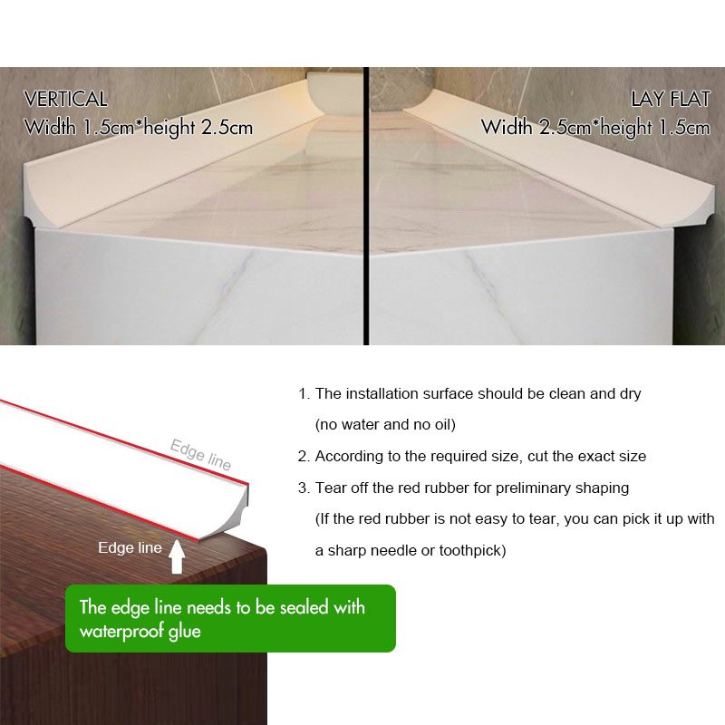 Bathroom kitchen waterproof silicone strip for kitchen countertop water blocking rubber countertop edging strip