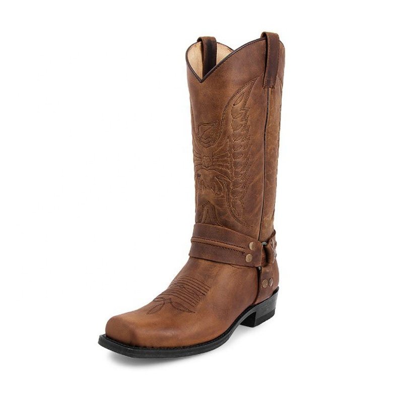 Men's Middle Tube Cowboy Biker mid calf other Boots Embroidery Chelsea Martin US size Western Boots Shoes heel cowboy boots