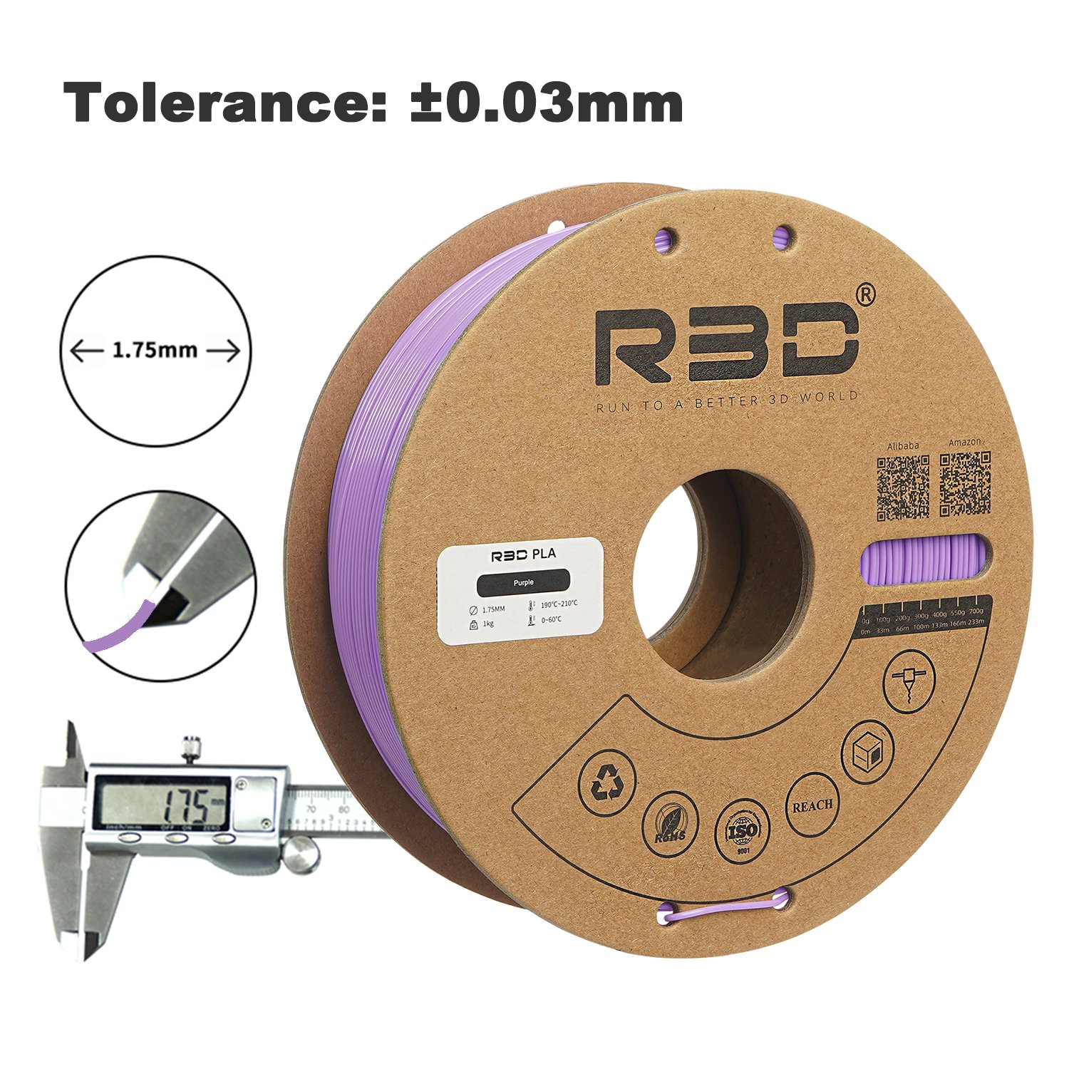 Wuhu R3D Filament PLA Red 1.75mm 1KG Cardboard spool