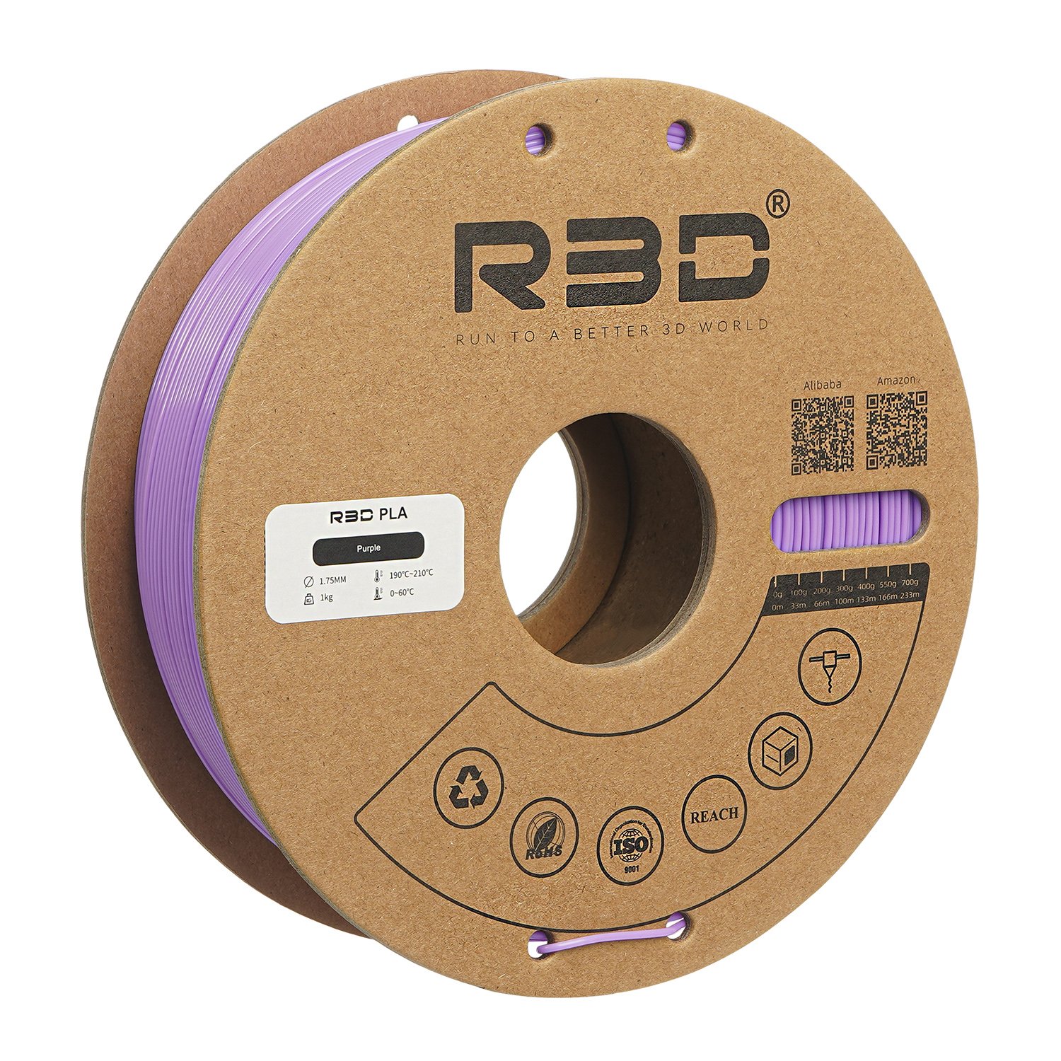 Wuhu R3D Filament PLA Red 1.75mm 1KG Cardboard spool