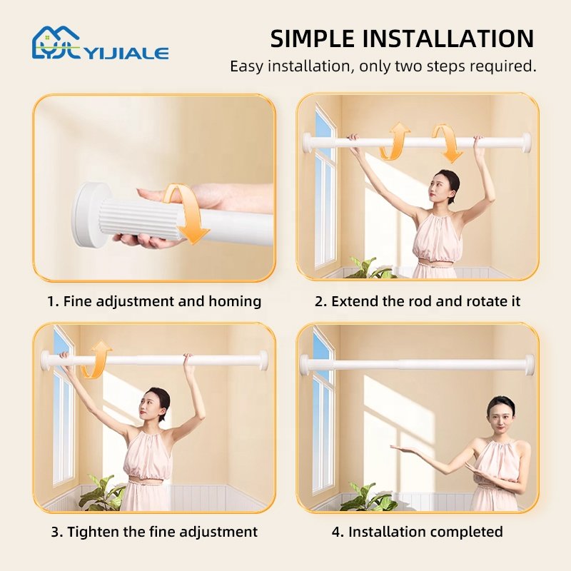 Custom size color fancy China tension curtain rods price Telescopic Curtain Rod With Plastic Covers