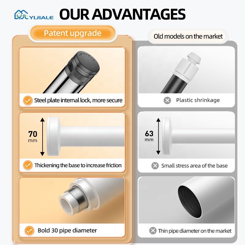 Custom size color fancy China tension curtain rods price Telescopic Curtain Rod With Plastic Covers