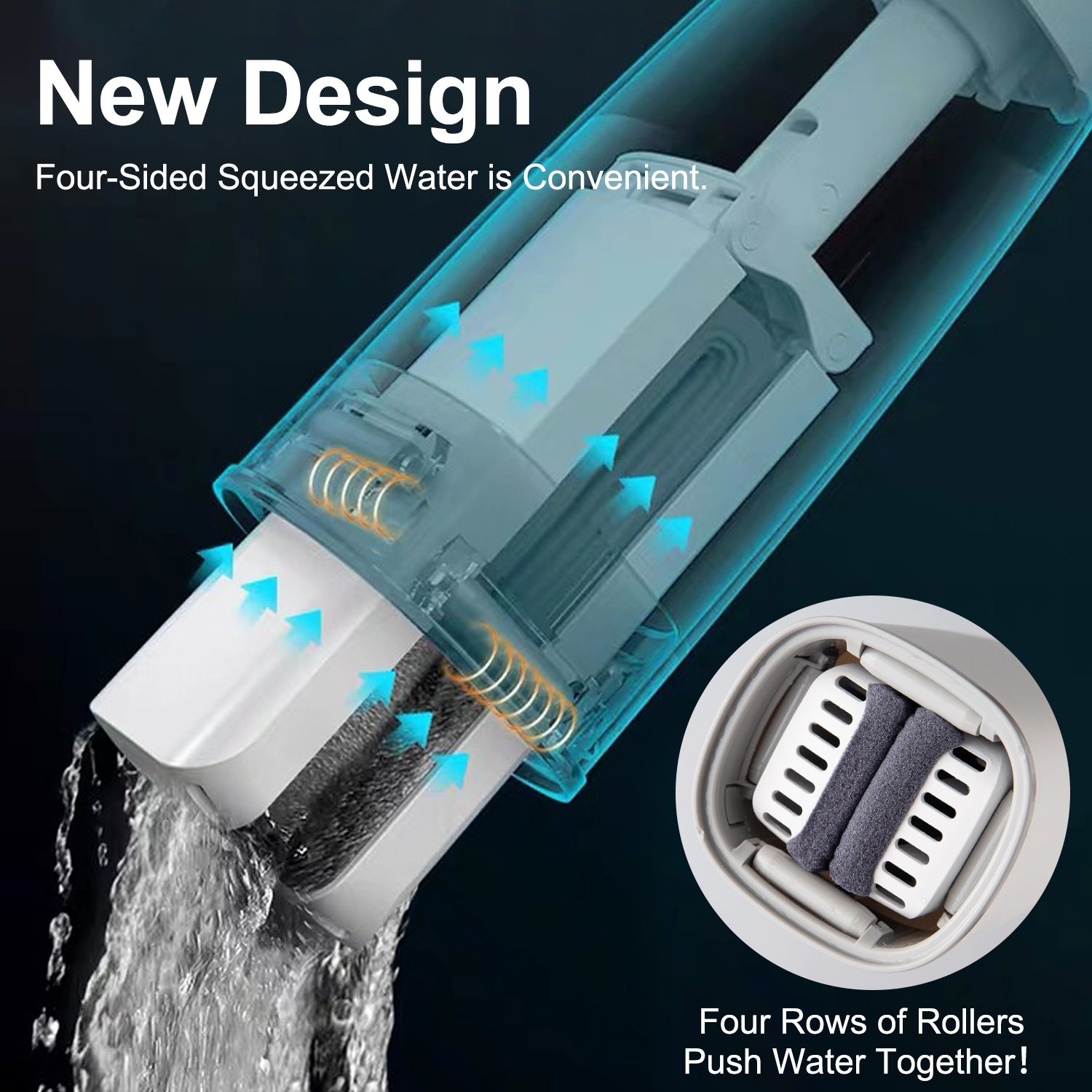 Eyliden Self-wringing Mop Flat with Replace PVA Sponge Heads Free Hand Floor Washing for Bedroom Cleaning Tool Zhejiang White