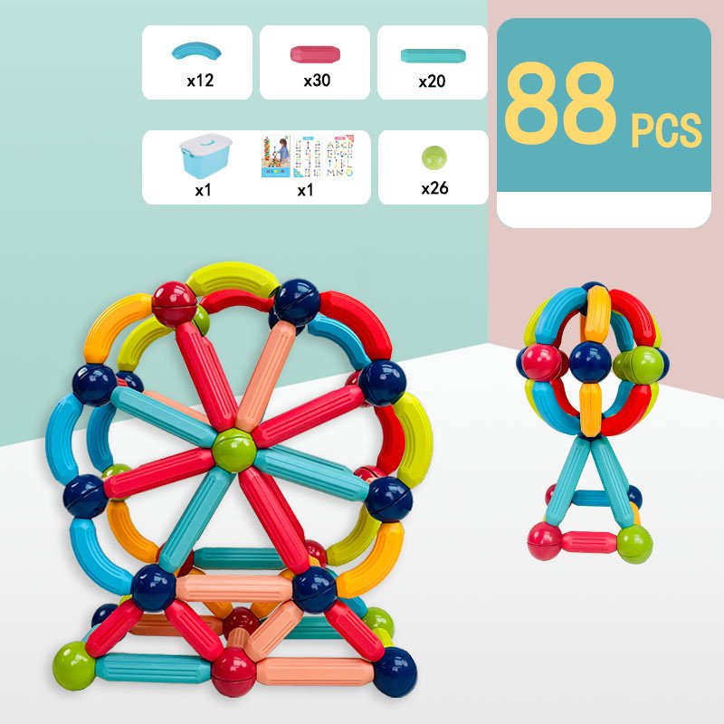 88pcs Magnet Building Blocks Tiles Magnetic Balls and Sticks Set Magnetic Rods STEM Toys FOR Preschool Kids