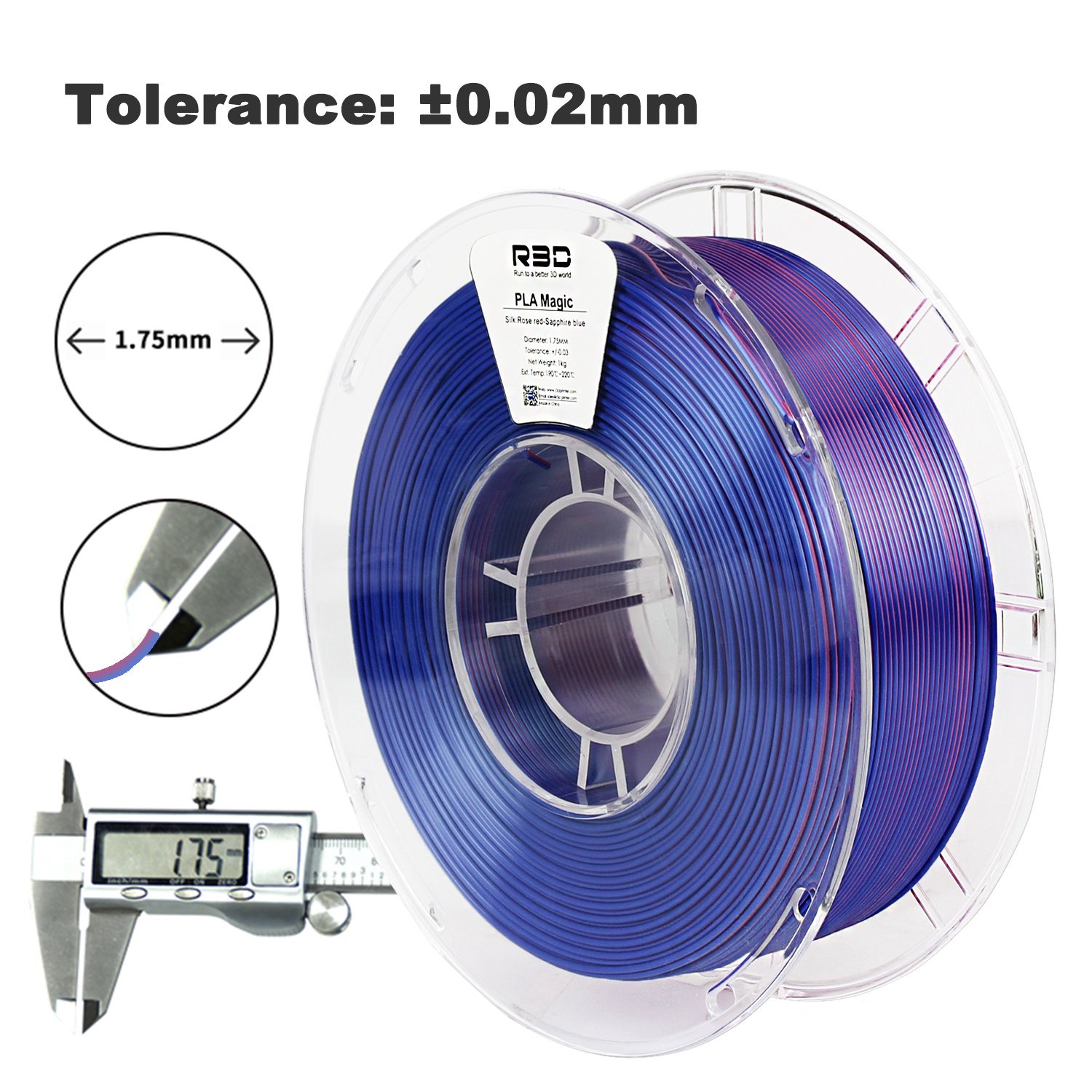 R3D Royal Blue Rose Dual Magic PLA Filament Silk for 3d Printer 1.75mm 1kg