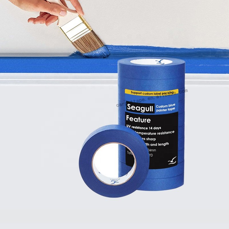 UV resistance 14 days residue free adhesive painters tape crepe paper blue masking tape for wall car automotive painting
