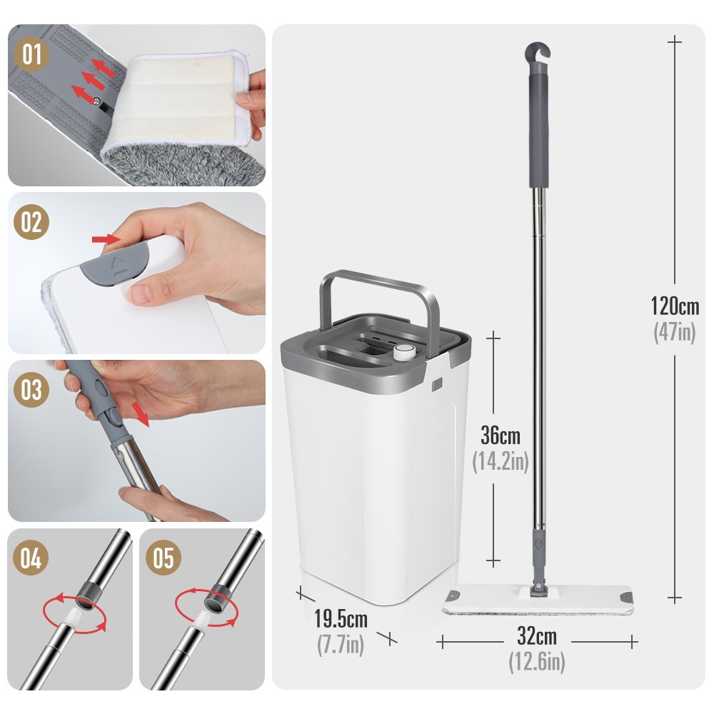Masthome Hot Selling Stainless Steel Pole Handle Removable magic wash Mop water Squeeze Flat Cleaning Mop with Two Clothes