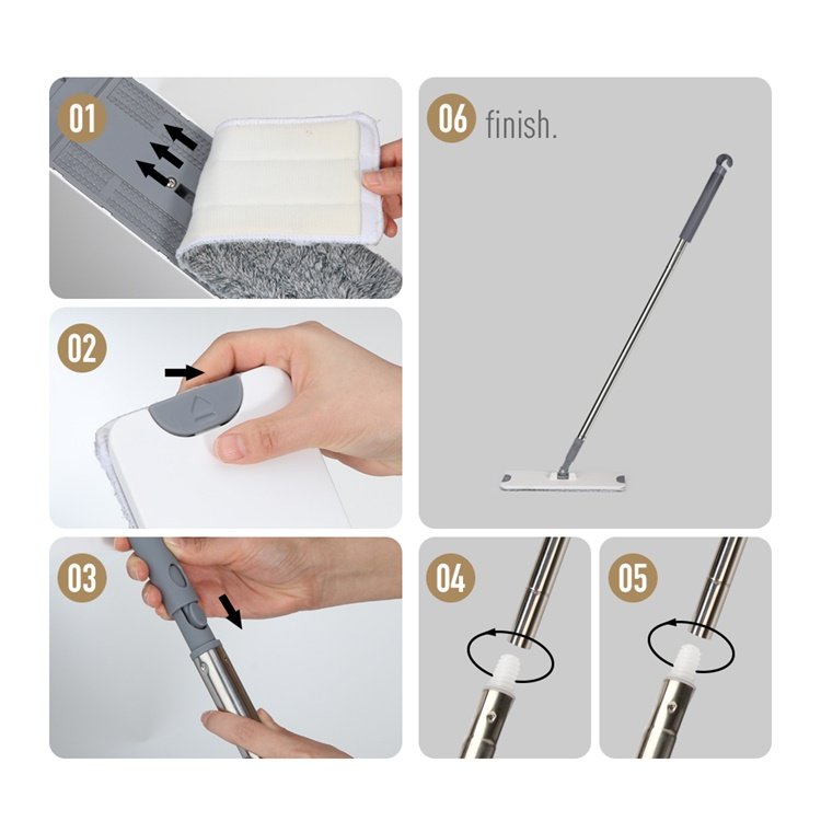 Masthome Hot Selling Stainless Steel Pole Handle Removable magic wash Mop water Squeeze Flat Cleaning Mop with Two Clothes