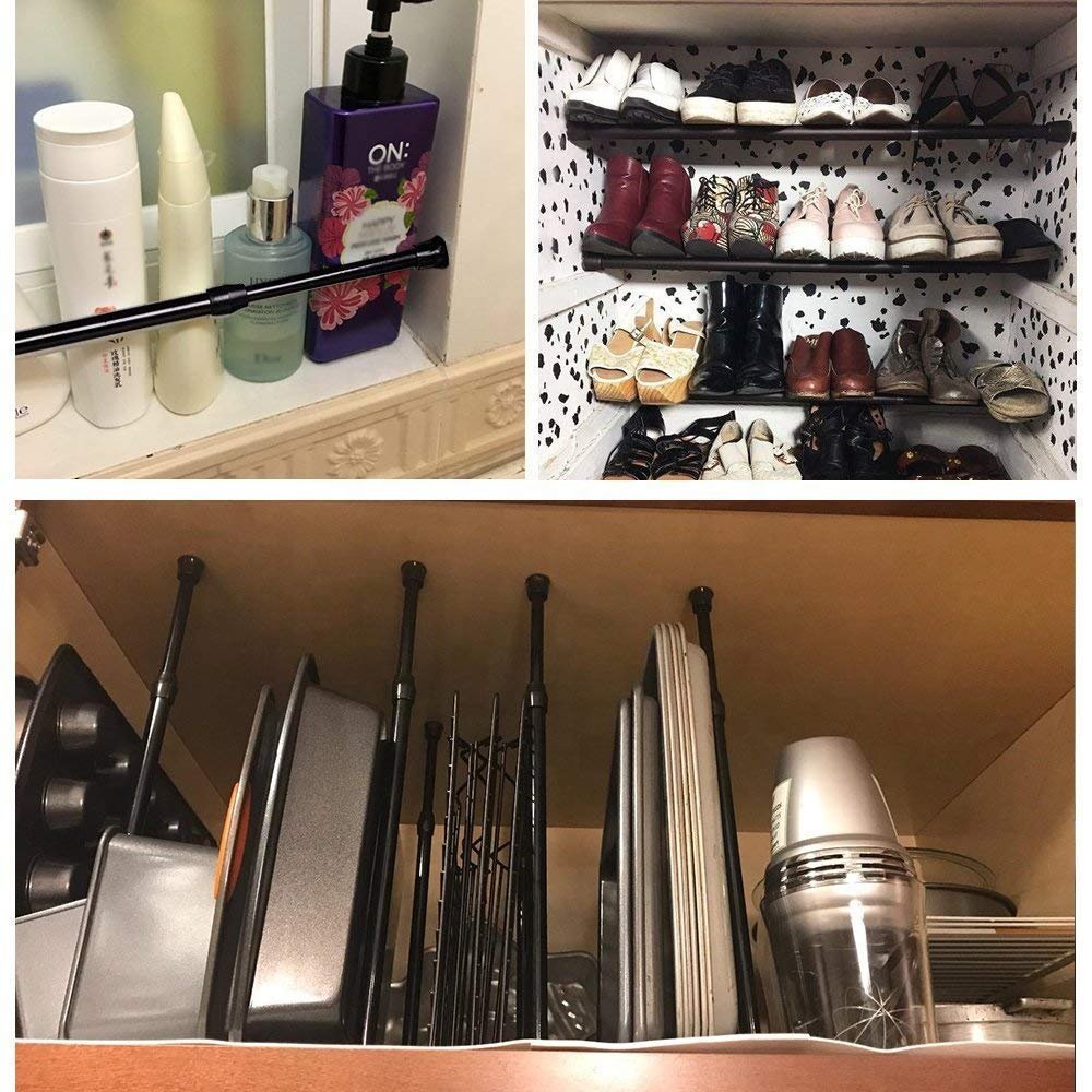 Tension adjustable spring steel cupboard bars shower curtain rod