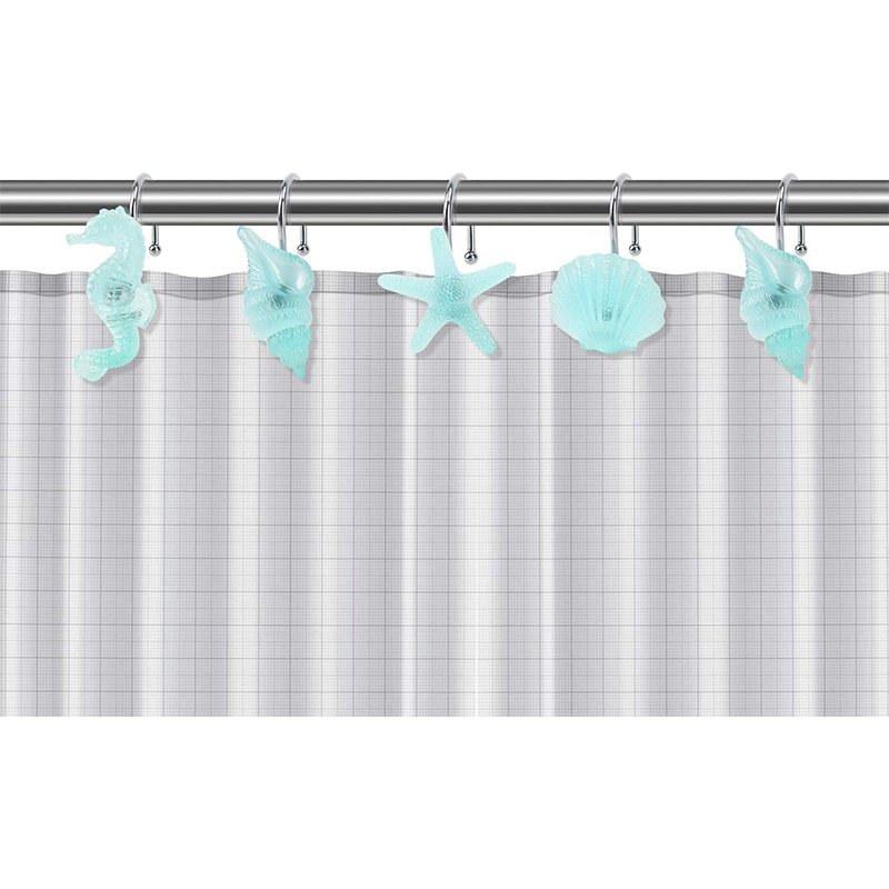 Marine Theme Rust-proof Decorative Resin Shower Curtain Hooks Bathroom Bedroom Baby Room Decorative Shower Rod Curtain Hangers