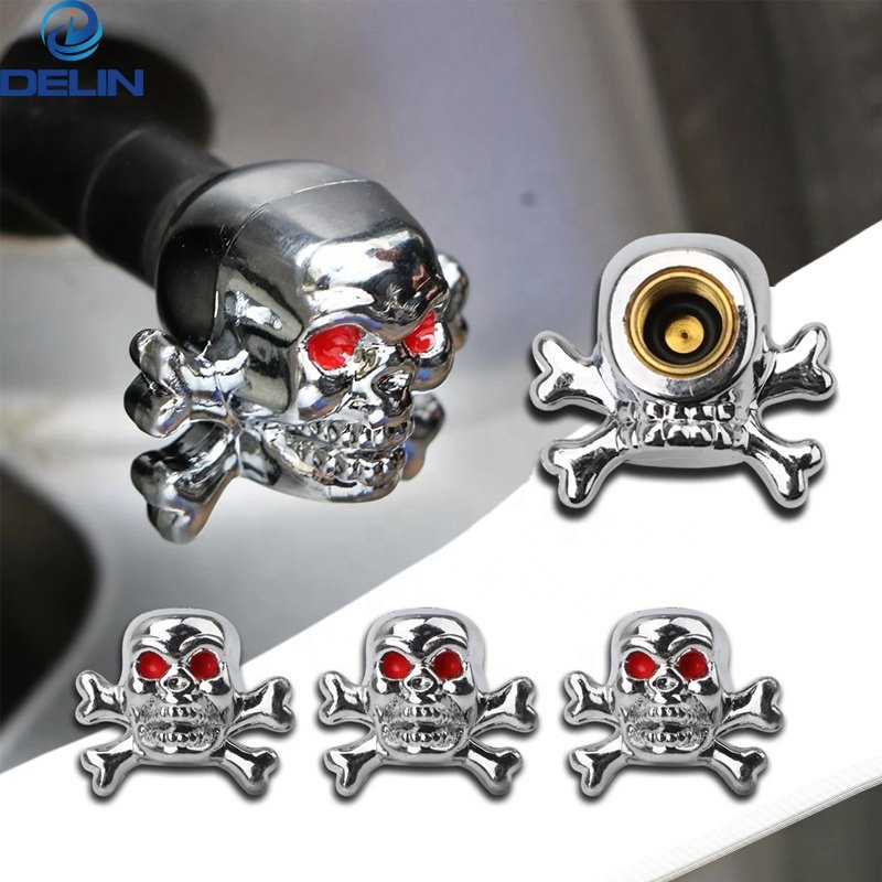 Hot Rod ATV silver Chrome Skull shape Copper Motorcycle Bike Car Tires Valve Stem Caps