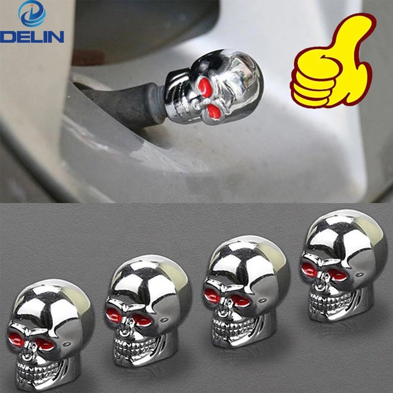 Hot Rod ATV silver Chrome Skull shape Copper Motorcycle Bike Car Tires Valve Stem Caps