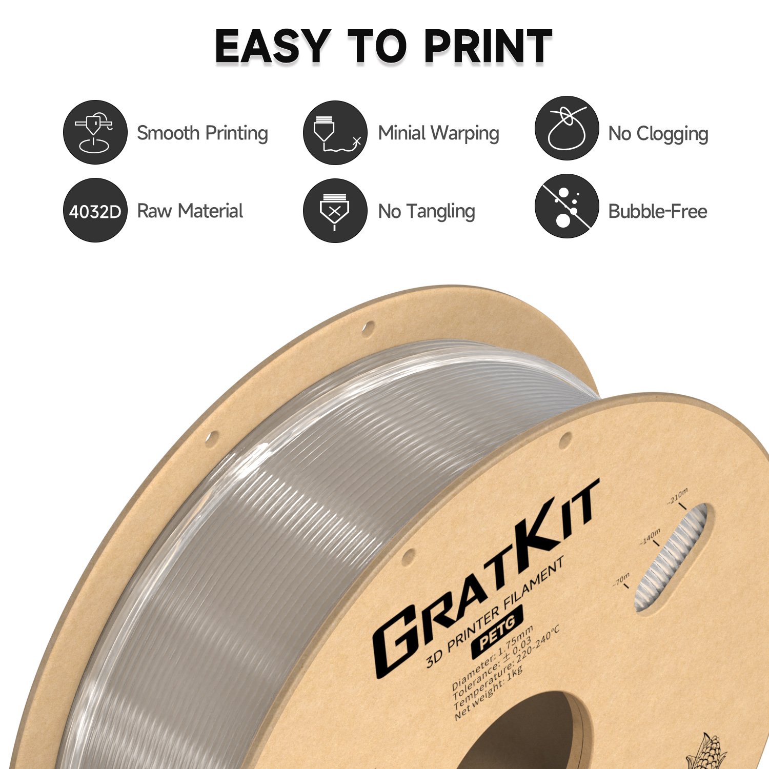 Transparent 3d Printing Plastic PETG Filament 1.75mm